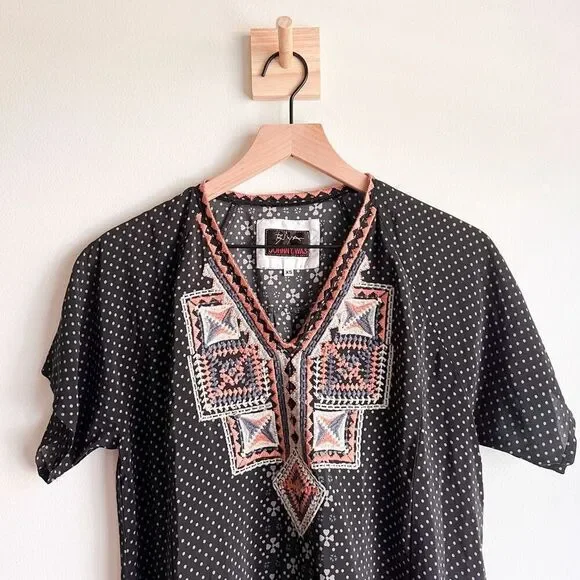 Johnny Was Biya Zoe 100% Silk Embroidered Dress Size XS